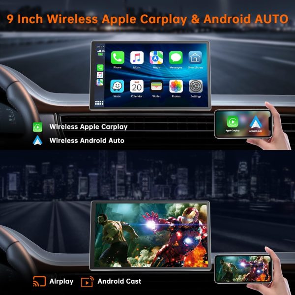 HOTPEAK Wireless Carplay & Android Auto, 9 Inch Portable Car... - Image 2