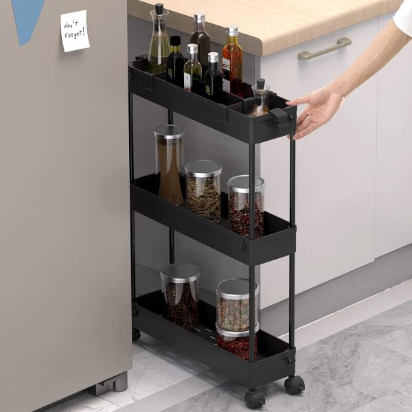 SPACELEAD Slim Storage Cart,3 Tier Bathroom Rolling Utility ... - Image 2