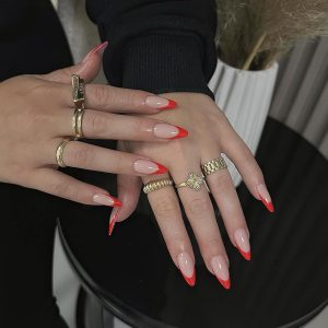 30 PCS Red French Tip Press On Nails Short Almond,Medium Fak...