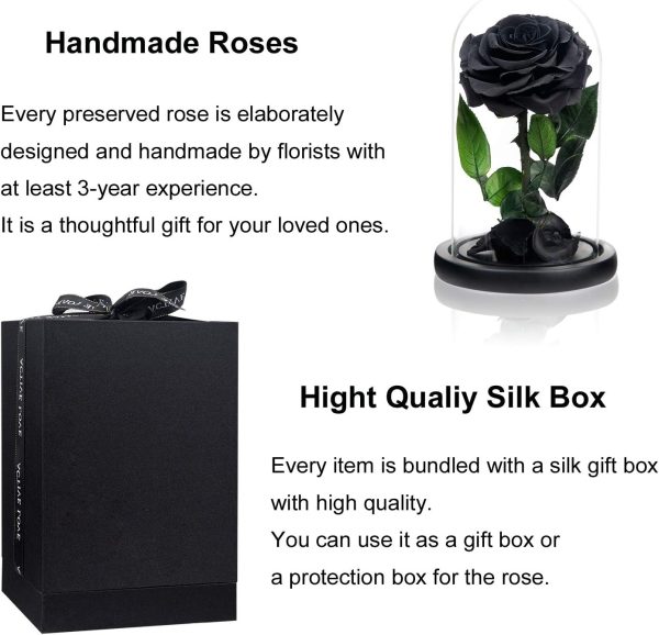 NATROSES Handmade Preserved Roses in Glass Dome, Black Roses... - Image 5