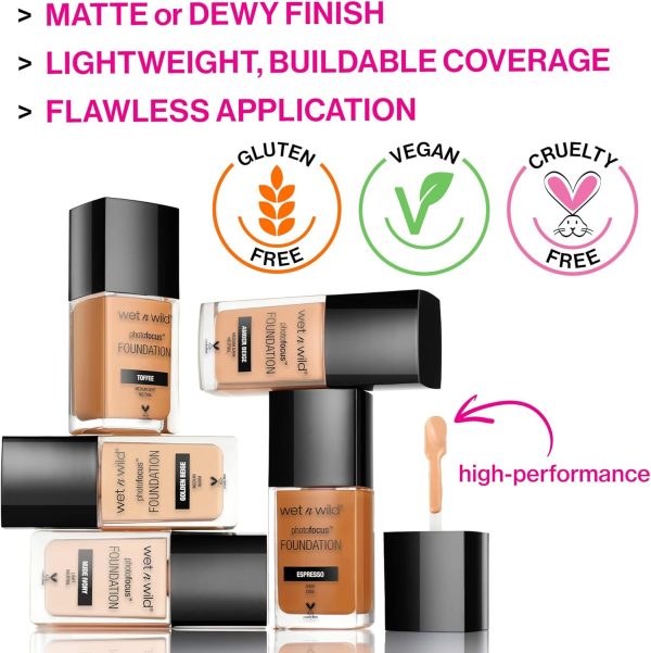 Wet n Wild Photo Focus Dewy Liquid Foundation Makeup, Shell ... - Image 7