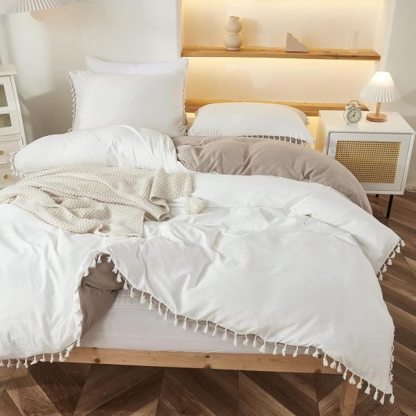 Merryword Taupe White Comforter Bedding Set King Boho White ... - Image 7