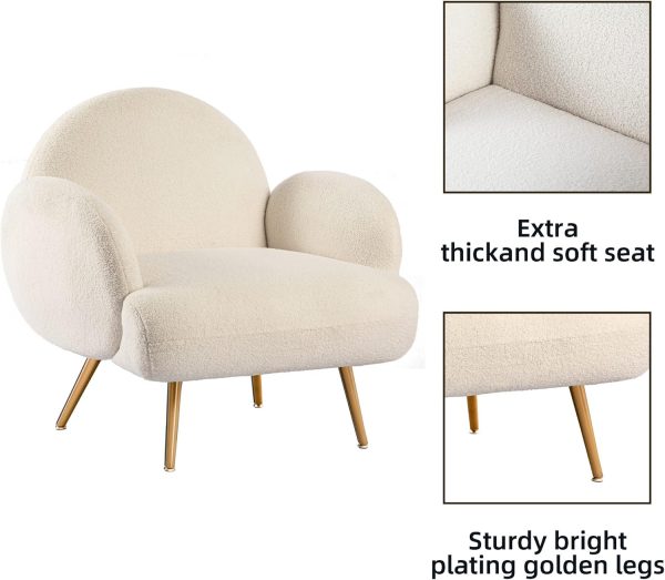 White Accent Sherpa Chair for Living Room Bedroom Reading Co... - Image 7
