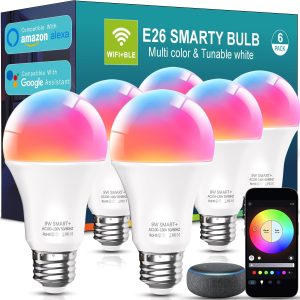 Luckystyle Smart LED Light Bulbs 6 Pack, 9W A19 WiFi Bluetoo...