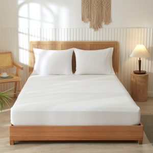 LIFETOWN 100% Washed Cotton 4 Pieces Sheet Set Linen Feel Na...