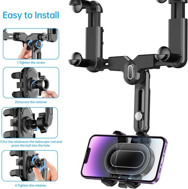 Rearview Mirror Phone Holder for Car,360°Rotatable and Retra... - Image 4