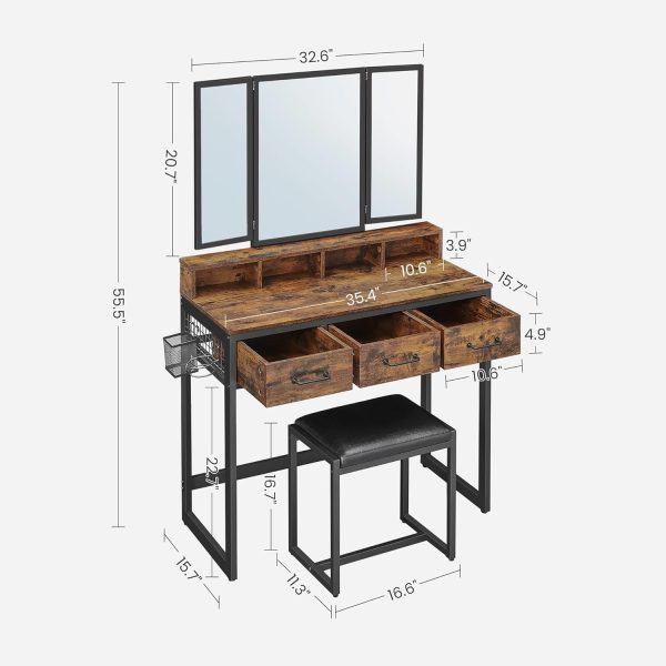 VASAGLE Vanity Set with Mirror and Stool, Makeup Vanity with... - Image 5