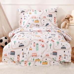 JSD 4 Piece Cars Toddler Bedding Set, Girls Boys Printed Mic...