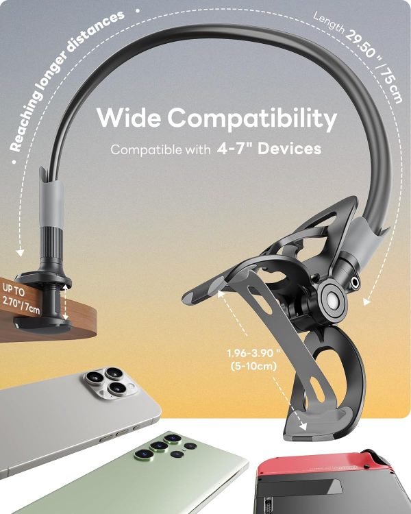 SAIJI Gooseneck Bed Phone Holder, Flexible Long Arm Phone Mo... - Image 2
