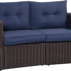 Outsunny 2 Pieces Patio Furniture Set Outdoor Loveseat Wicke...