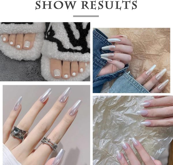 White Pearl Chrome Nail Powder,Mirror Effect Aurora Magic Pe... - Image 2