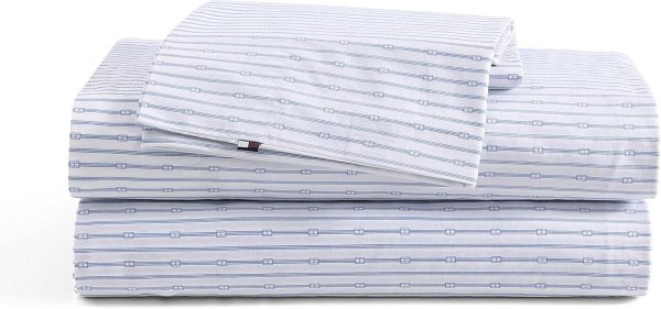 Tommy Hilfiger - Sheet Set, Cotton Percale Bedding with Matc...