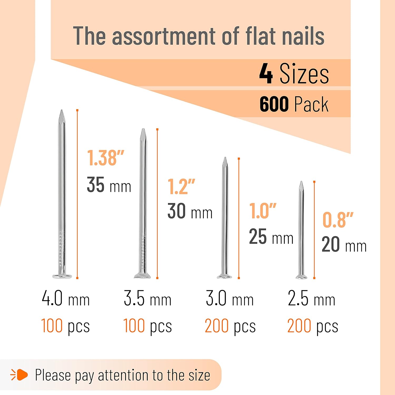 Mr. Pen- Nail Assortment Kit, 600 Pcs, 4 Sizes, Silver, Smal…