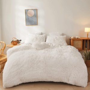 FOPPA Luxury Faux Fur Comforter Cover Set Ultra Soft Plush B...