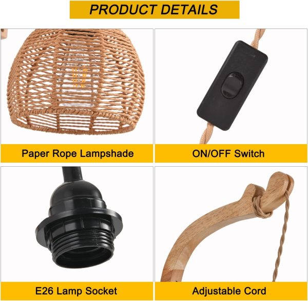 Plug in Wall Sconce,Farmhouse Wicker Wall Lamp Plug in,Hand ... - Image 7