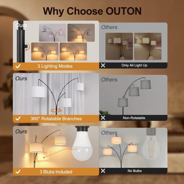 OUTON Arc Floor Lamps for Living Room, Modern Dimmable Stand... - Image 2