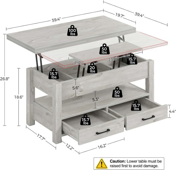 Rolanstar Lift Top Coffee Table with Drawers and Hidden Comp... - Image 3
