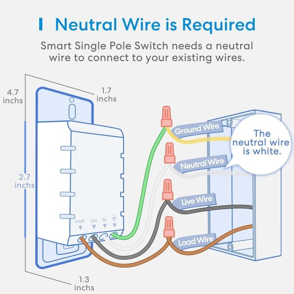 meross Smart Single Pole Light Switch, Neutral Wire Required... - Image 3