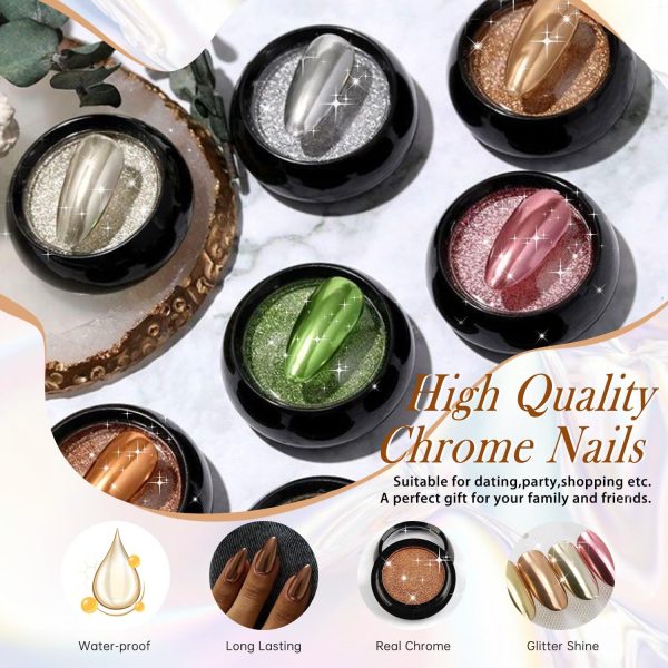 Royal Blue Chrome Press on Nails Medium Almond,KQueenest Mir... - Image 4