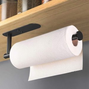 HUFEEOH Black Adhesive Paper Towel Holder Under Cabinet Wall...