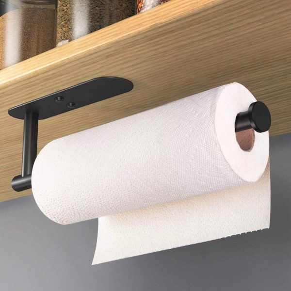 HUFEEOH Black Adhesive Paper Towel Holder Under Cabinet Wall...