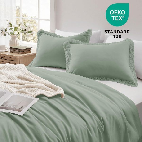 downluxe Queen Comforter Set Sage Green, 3 Pieces Boho Tasse... - Image 3