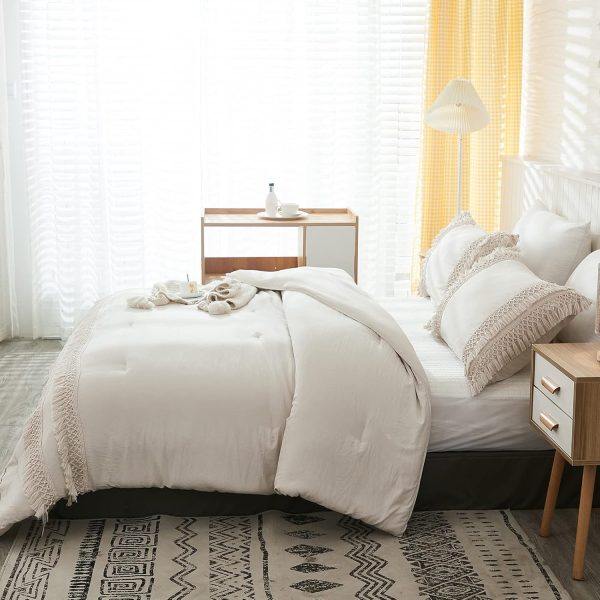 Boho Tassel Comforter Set Queen Beige Grey Tassel Comforter ... - Image 9