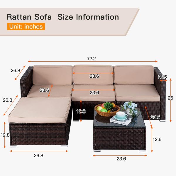 FDW 5 Pieces Outdoor Patio Furniture Sets Sectional Sofa Rat... - Image 7