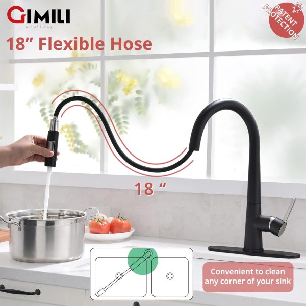 GIMILI Single Handle Pull Out Kitchen Faucet,Matte Black Kit... - Image 4