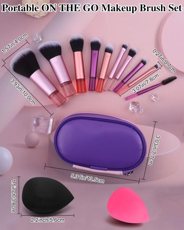 PGRODE Mini Travel Makeup Brushes Set, 14 Pieces, Full Compl... - Image 3