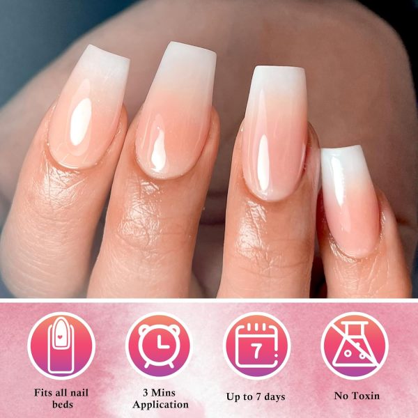 AddFavor 120pcs Ombre Press on Nails - Pink White Gradient F... - Image 6