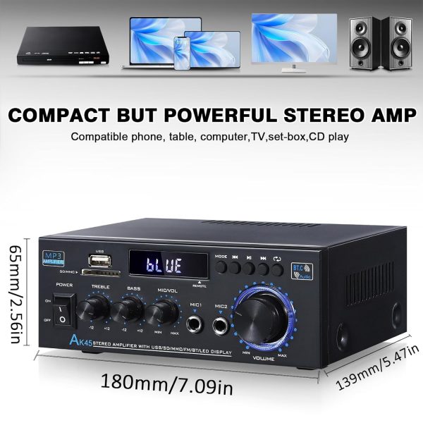 Stereo Audio Amplifier, Bluetooth 5.0 Amplifier HiFi for Spe... - Image 3