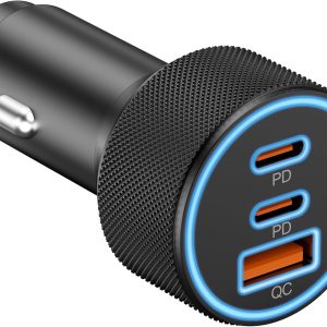 USB C Car Charger, 3-Port 67W Dual USB-C & USB-A Car Charger...