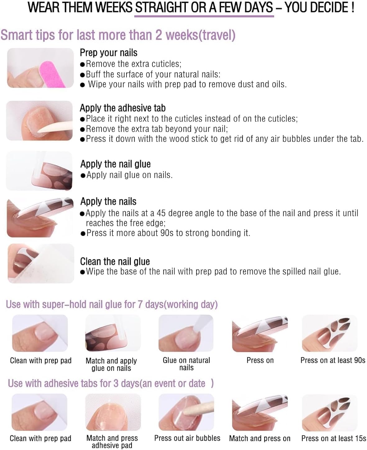 LYMCY Press on Nails French,Black French Bow Irregular Strip…