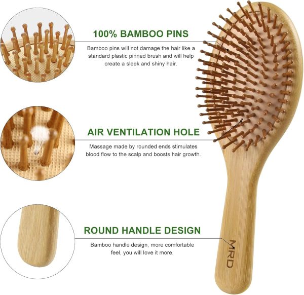 MRD Hair Brush Set, Natural Bamboo Comb Paddle Detangling Ha... - Image 4