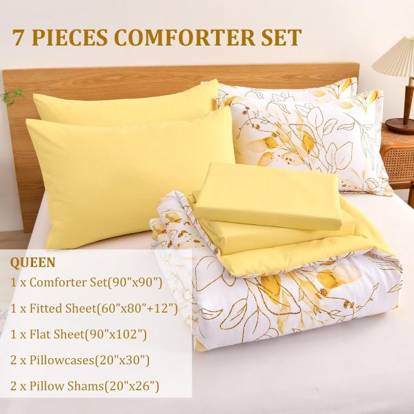 WONGS BEDDING Yellow Botanical Comforter Set Queen, 7 Pieces... - Image 4