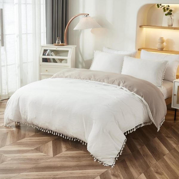 Merryword Taupe White Comforter Bedding Set King Boho White ... - Image 6