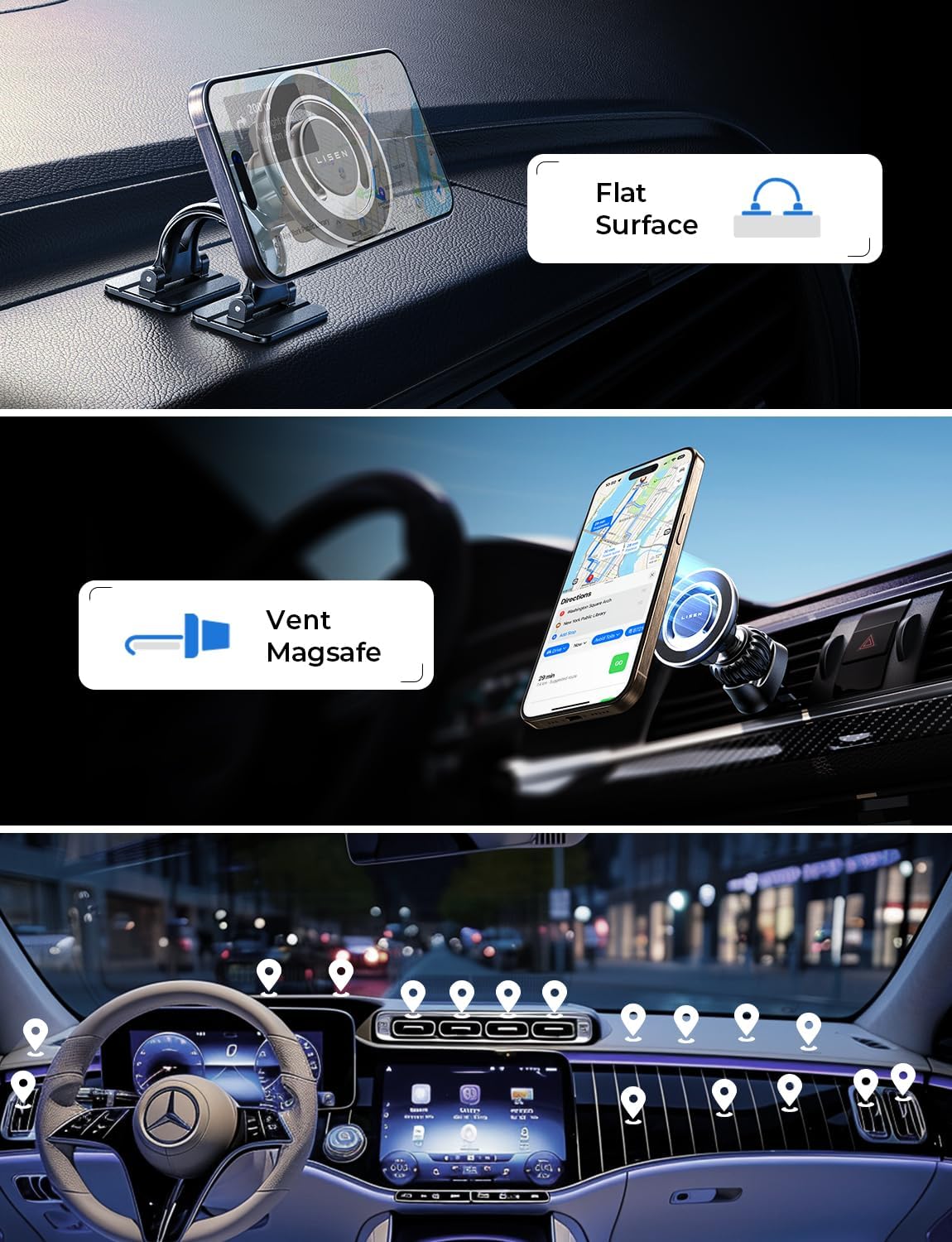 LISEN 2-in-1 for MagSafe Car Mount Vent/Dashboard Magnetic P…
