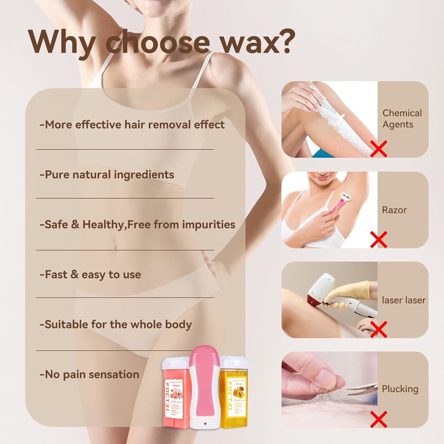 FOCTXI Roller Waxing Kit for Women, Roll on Wax Warmer Kit f…