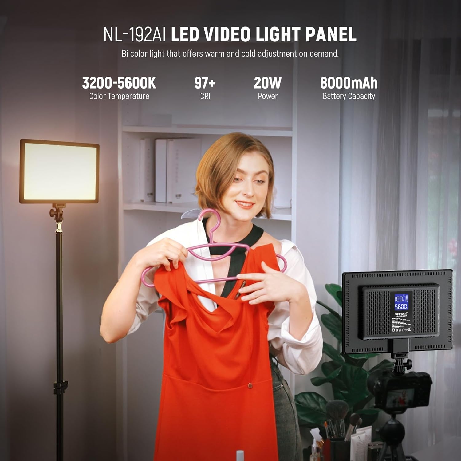 NEEWER 192 LED Video Light Panel, 20W Ultra Thin Bi Color Di…