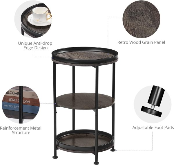 Dulcii Industrial Round End Table, 3 Tiers Round Side Table ... - Image 4