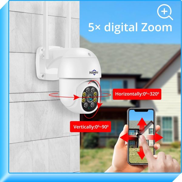 Hiseeu 5MP 360° Pan Tilt Camera WiFi Security Camera, Outdoo... - Image 2