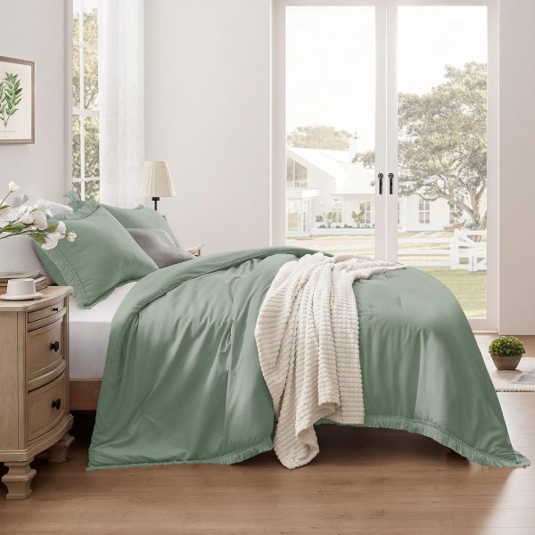 downluxe Queen Comforter Set Sage Green, 3 Pieces Boho Tasse... - Image 4
