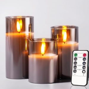 Glass Battery Operated LED Flameless Candles with Remote and...
