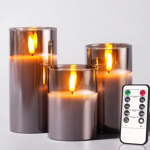 Glass Battery Operated LED Flameless Candles with Remote and...