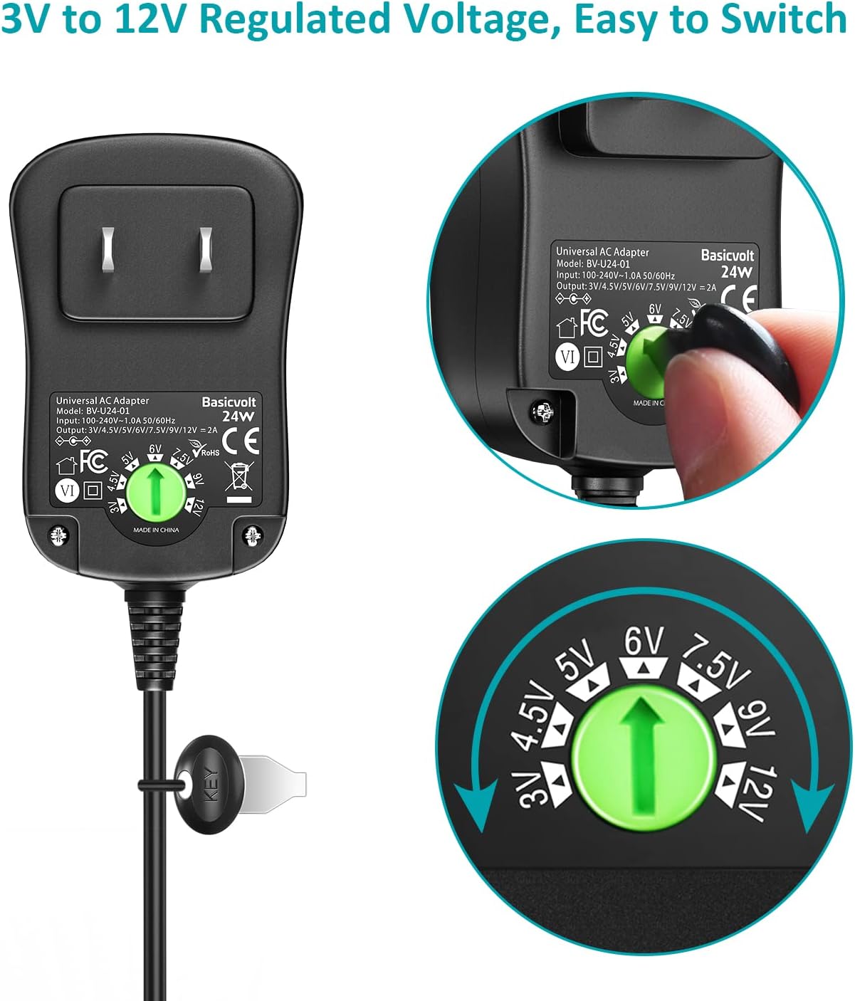 Basicvolt Universal AC/DC Adapter Multi-Voltage Switching Po…