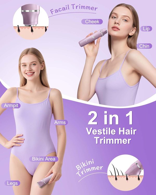 Bikini Trimmer Women,2 in 1 Painless Electric Razor and Faci... - Image 2