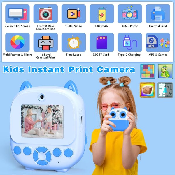 Kids Camera Instant Print, 1080P HD Video 48MP Photo Digital... - Image 2