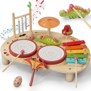Lehoo Castle Toddler Drum Set, Wooden Musical Instruments wi...