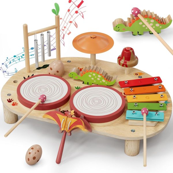 Lehoo Castle Toddler Drum Set, Wooden Musical Instruments wi...